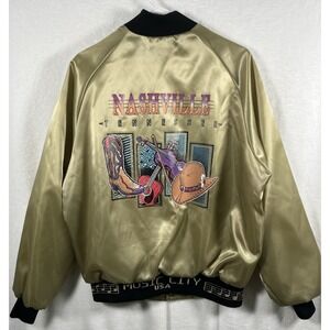 Vintage West Ark Satin Nashville Bomber Jacket Mens Large Cowboy Boots Music USA